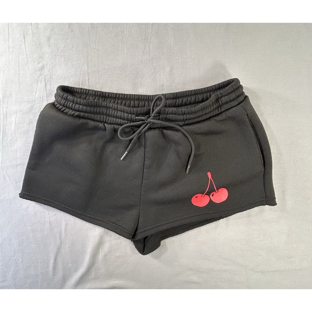 Shein Fleece Shorts Drawstring‎ Black Double Cherry Large Women's Large
